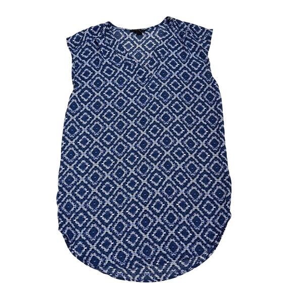 H&M Sheer Blue Geometric Bathing Suit Cover Up Beach Pool Dress Size Women's 8 - Picture 1 of 3